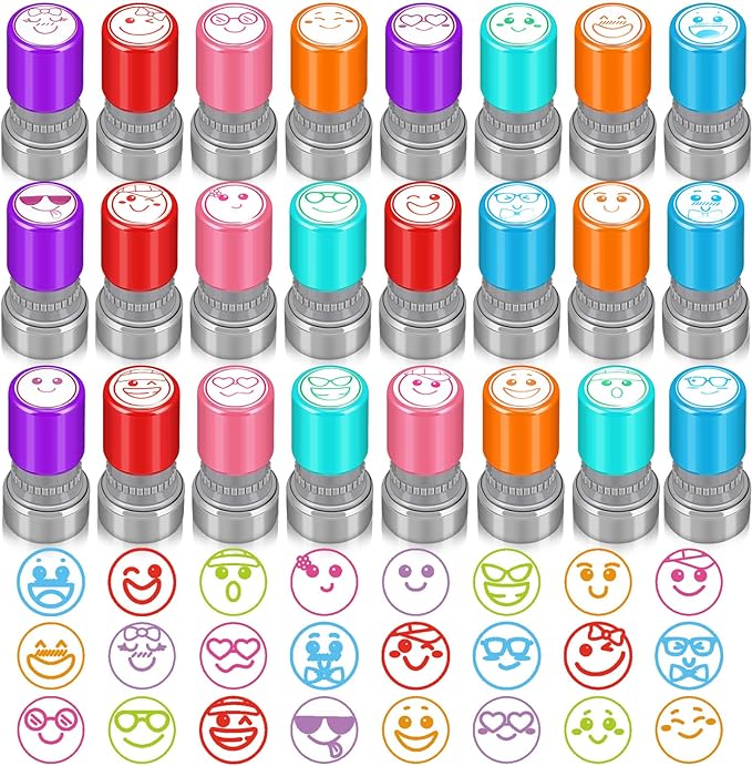 Yinder 24 Pcs Teacher Stamps for Classroom Self Inking Classroom Stamps Bulk for Teachers Elementary Colorful Motivational Encouraging Gifts(Expression)