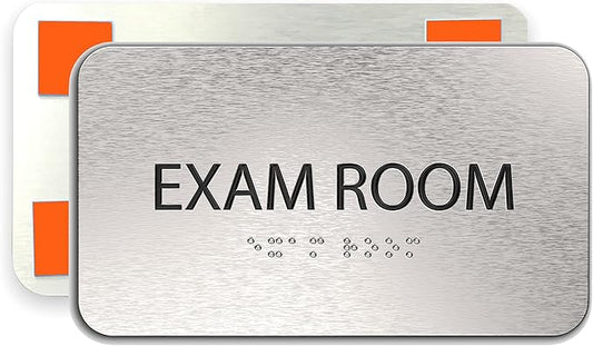 Exam Room Sign for Business - Medical Office Signs, Aluminum Brushed Silver, Tamper-Proof, Heavy Duty Mounting Tape, Easy Install, Office Décor, ADA Compliant, Grade 2 Braille (7”W x 4”H) ADASigns.org