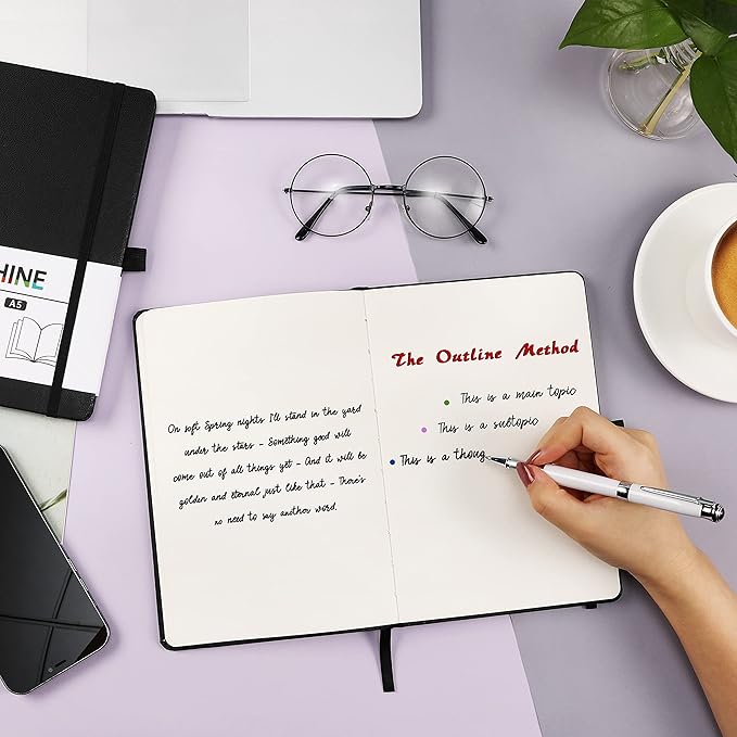 Blank Journal/Notebook - Classic Notebook/Journal with Ribbon Divider, Hardcover with Thick Paper, 5.7" x 8.4", Banded + Pen Holder +Inner Pocket - Black