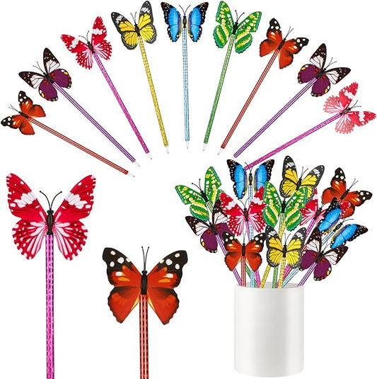 Zhanmai 24 Pieces Sunflower Butterfly Pens Bulk Novelty Pens Cute Ballpoint Writing Pens 0.5 mm 0.7 mm Party Favors for Classroom Teacher Student Office(Butterfly Style)