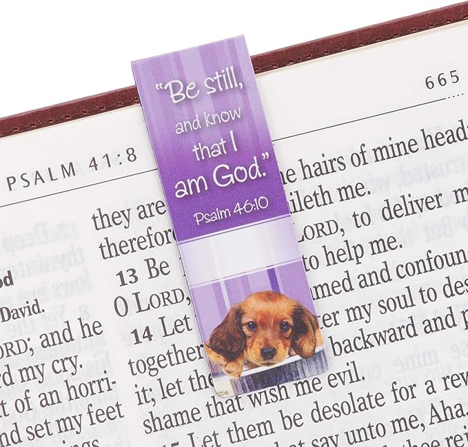 Christian Art Gifts Magnetic Scripture Bookmark Set with Bible Verse: Be Still - Psalm 46:10 Inspirational Puppy-Themed Magnetic Bible Verse Pagemarker Set of 6 for Bibles and Books, Size 2.3" x 0.8"