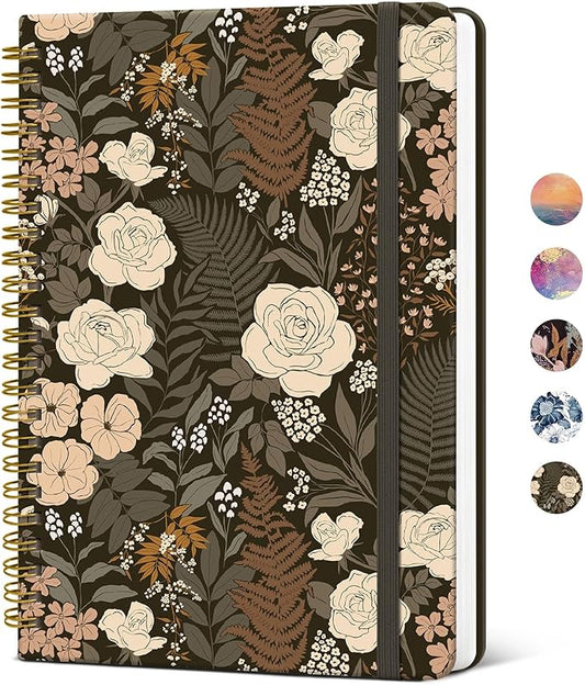 Lined Spiral Journal Notebook for Women, A5 College Ruled Journals for Writing, Hardcover Notebooks for Work, Note Taking and Office School Supplies,140 Pages - Wild Rose