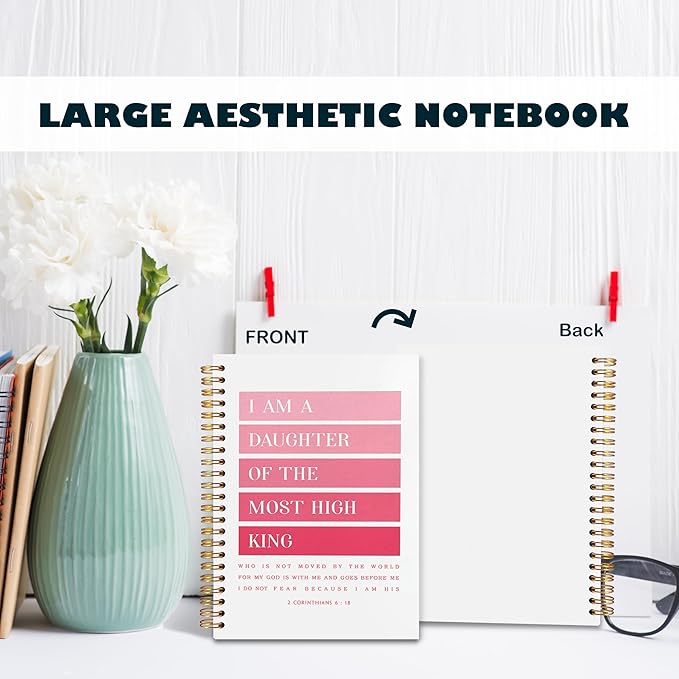 BearCake Pink Christian Notebook Journal - I am Daughter of the Most High King, Christian Gifts for Women, Bible Notebooks for Note Taking, Bible Journaling Notebook, Hardcover Spiral Notebook 5.5x8.3