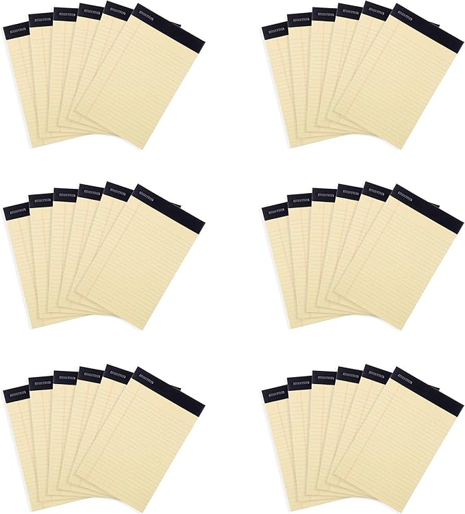 Mintra Office Legal Pads, ((xBasic, 5in x 8in, Narrow (Canary), 36pk (6-6pks)), Narrow Ruled, 50 Sheets per Notepad, Micro perforated Writing Pad, Notebook Paper for School, College, Office, Work