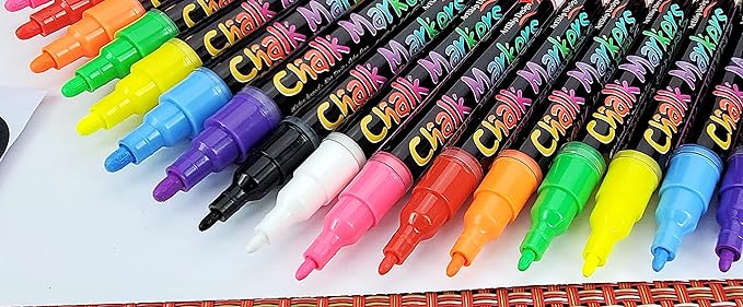 18 Neon Chalk Markers - Double Pack of Fine and Medium Tip Liquid Chalk Pens - Wet Erasable for Menu Boards, Glass, Windows, Whiteboards, Classrooms, Mirrors, Plastic