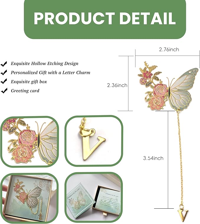 Metal Butterfly Bookmark for Women Cute Book Lovers Gift Butterfly Bookmarks Inital Book Mark Gifts for Reading Women Friend Teacher Appreciation Gifts Mom Birthday Valentines Day Christmas Gift, S
