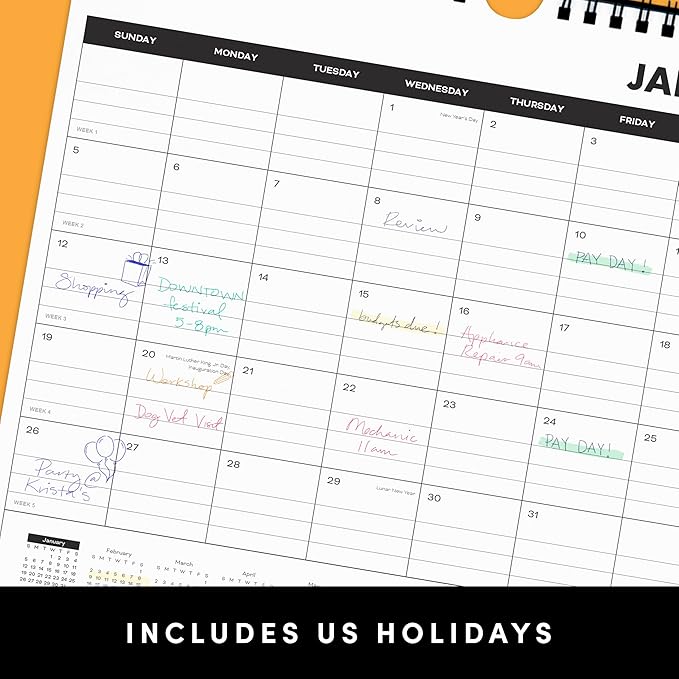 PAPERAGE Calendar 2025-12 Month (Navy), Minimalist Wall and Desk Calendar with Monthly Views and Yearly Plans – Small (9 in x 11 in)