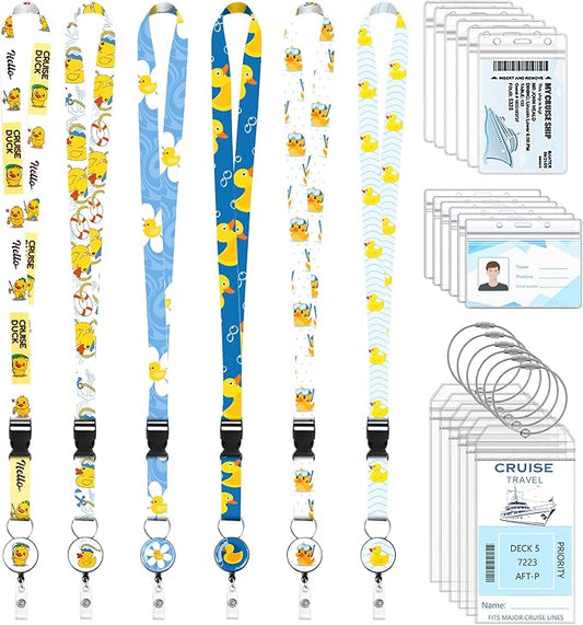 6 Pack Cruise Ship Lanyards, Cruise Lanyards for Ship Key Cards with Waterproof ID Holder Cruise Luggage Tags Retractable Badge Reel & Detachable Buckle for Cruise Essentials (Cruise Ducks)