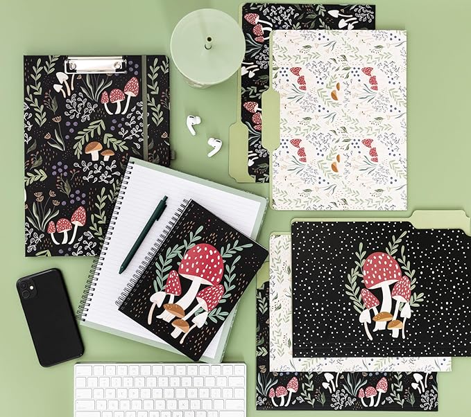 Steel Mill & Co Cute Mini Spiral Notebook, 8.25" x 6.25" Journal with Durable Hardcover and 160 Lined Pages, Mushroom