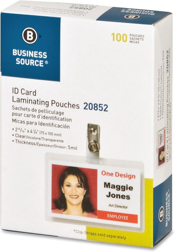 Business Source 20852 Laminating Pouches,Govt Card,5Mil,2-15/16x4-1/8,100/BX,CL