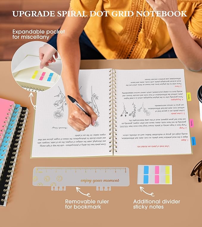 Dotted Notebook, Spiral Notebook Journal 8.5” x 11”, A4 Large Dot Grid Notebooks for Women Men, 100 GSM Dotted Paper, Plastic Hardcover Spiral Bullet Dotted Journals for Work School Sketching, Yellow