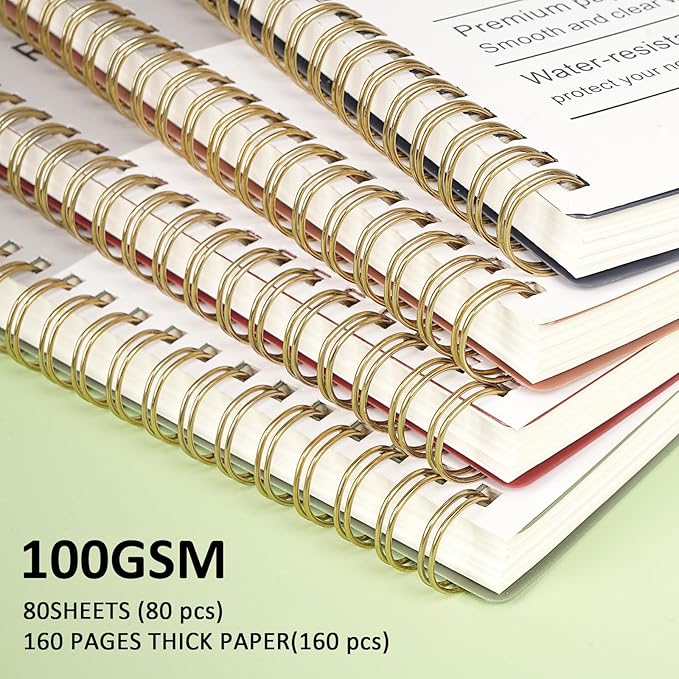 Graph Paper Notebook, 4 Pack Journal Spiral Graph Grid Notebooks 5.7" x 8.3", 640 Pages, Cute School Supplies Notebooks for Work, Aesthetic Gift Office Supplies for Study and Notes