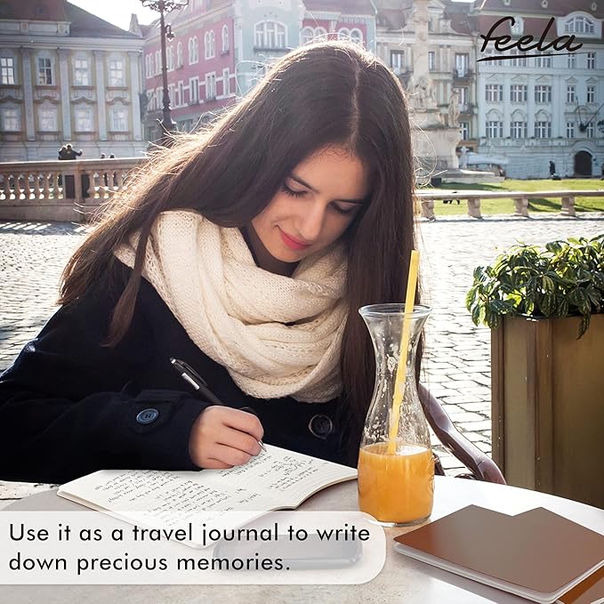 feela 8 Pack Soft Cover Journal Bulk, Notebooks College Ruled for Work, Lined Travel Journal for Women Men, Note Taking Notebook School Supplies Business Writing, 8.2” x 5.5”, A5, Brown