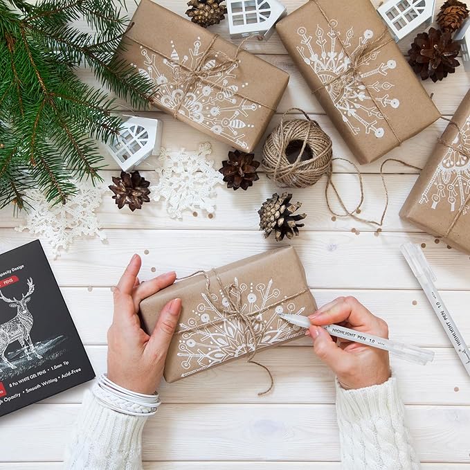 White Pens, White Gel Pens for Artists, 1mm Extra Fine Point, White Pens for Black Paper, White Gel Pen, White Ink Pen, White Drawing Pens,White Pen for Artists Drawing, 8 Pack