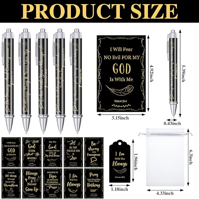 200 Pcs Bible Verse Sets Church Christian Gift Include 50 Scripture Notebooks 50 Bible Bamboo Pens 50 Thanks Tags 50 Organza Bags for Women Man Christian Party Gifts(Black,Fresh)