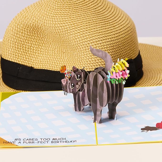 Dirty Pop Cards,Purr-fect Pop Up Birthday Card, 3D Cat Farting Confetti Funny Birthday Card, Cat Mom or Dad Bday Popup Cards for Husband, Wife, Friend, and Every Cat Lover, 1 Notepaper, 1 Envelope