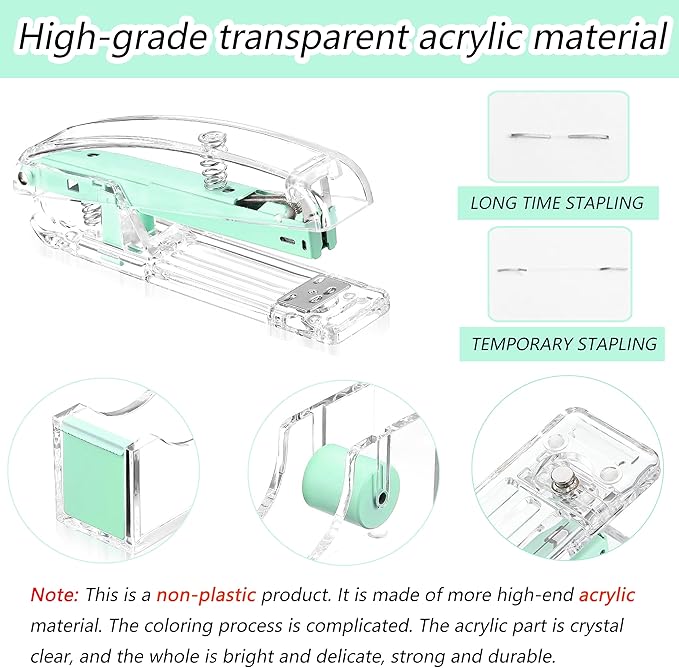 Green Desk Accessories, Office Desk Organizers and Accessories Supplies with Mesh Desk Organizer, Tape Dispenser, Stapler, Staples, Ballpoint Pen, Clips Set, Ruler, Scissor, Sticky Tabs