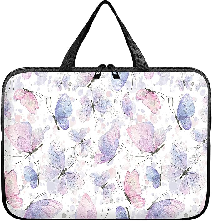 Universal Laptop Sleeve Tablet Case 12 inch, Pink Purple Butterfly Slim Carrying Case Durable Handbag Travel Laptop Bag for Surface Pro 9 8 7/Laptop Go 2 3, MacBook Air 11/12