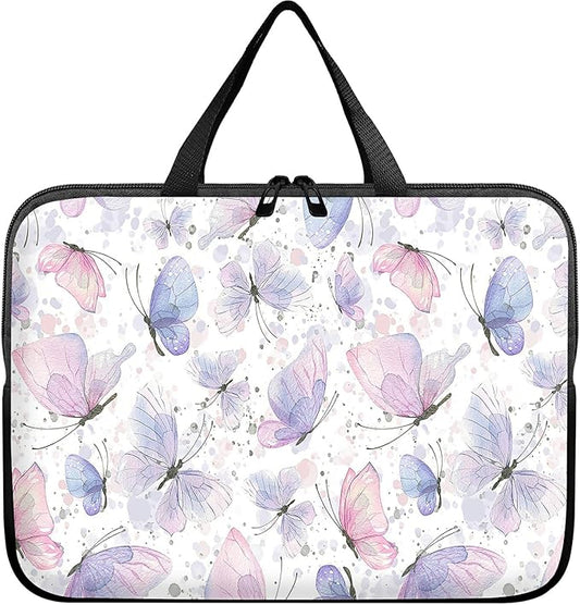 Universal Laptop Sleeve Tablet Case 12 inch, Pink Purple Butterfly Slim Carrying Case Durable Handbag Travel Laptop Bag for Surface Pro 9 8 7/Laptop Go 2 3, MacBook Air 11/12