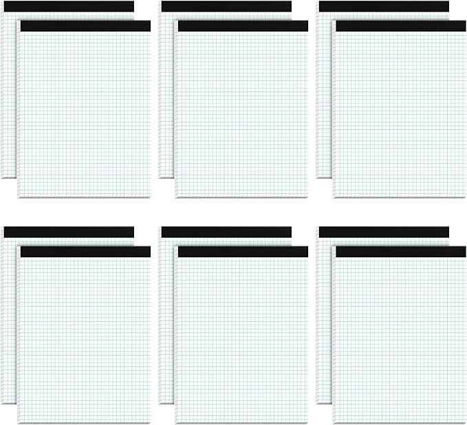 Graph Paper Pad 8.5 x 11, 12 Pack Graph Paper Notebook, 4x4 Graph Ruled, Grid Paper Pad 8-1/2" x 11", Blueprint Quadrille Pads, Grid Paper Notebook 8.5 x 11, White 70 GSM Graft Paper, 30 Sheets/Pad