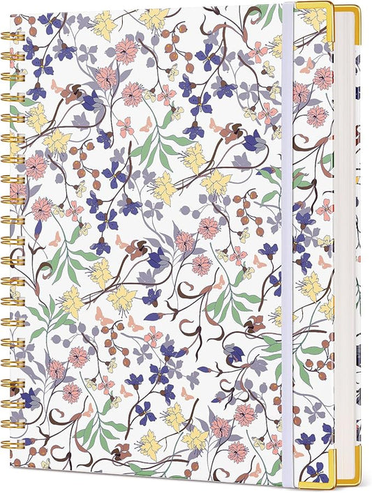 Cute Spiral Notebook Journal for Women, 200 Pages Lined Notebooks 8.5” x 11”, A4 Large Hardcover Spiral Journals with 100 GSM Thick Paper, College Ruled Notebook for Writing Work School, Purple Floral
