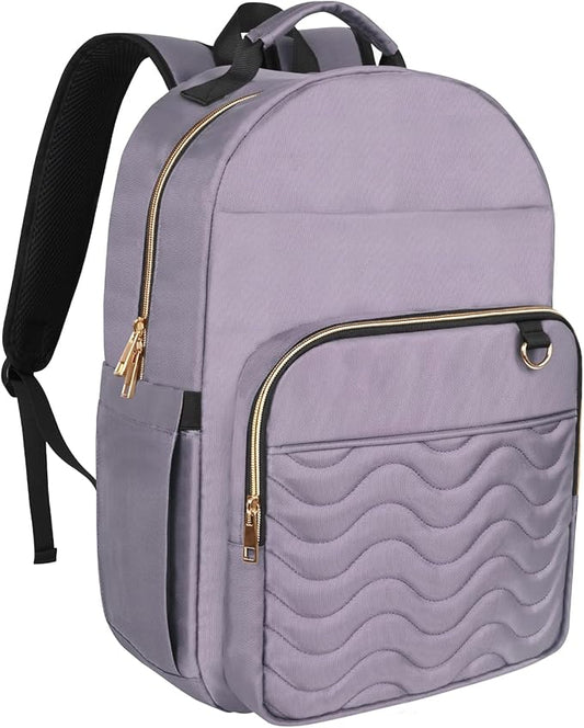 Travel Laptop Backpack for women, Work Backpack Woman with USB Charging Port, Water Resistant College Backpack, Stylish Quilted Girls Backpack Casual Daypack for 15.6 Inch Laptop, Purple