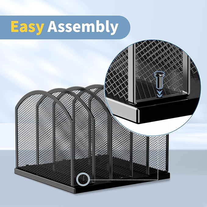 5-Section Vertical Desktop Organizer, 5-Section Mesh File Folder Stand Sorter for Office Home Classroom Organization