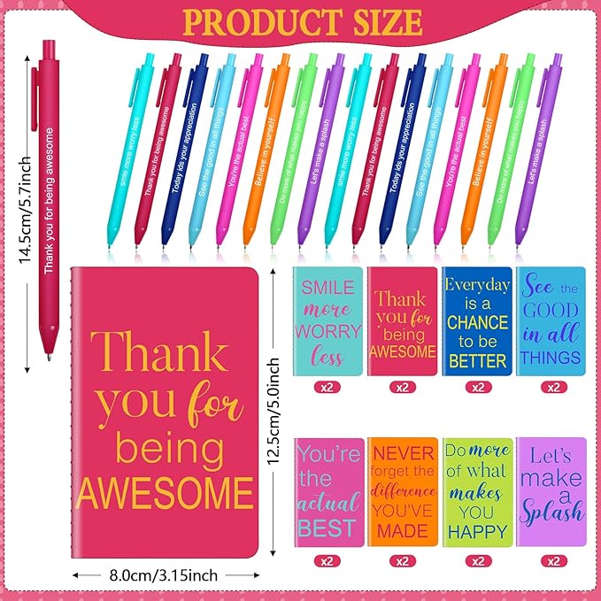 Funrous 32 Pcs Motivational Quote Pens Inspirational Notepads Mini Journal with Ballpoint Pen Small Notebooks Gift Set for Men Women Coworkers, Adult Party Favors Prizes Gift Bulk(Stylish)