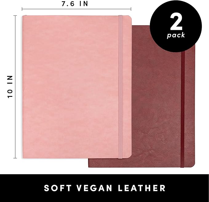 PAPERAGE 2-Pack Softcover Lined Journal Notebook (Blush & Burgundy), 176 Pages, Large B5 College Ruled Notebook, 7.6 inches x 10 inches - 100 GSM Thick Premium Paper, Soft Vegan Leather Journal for Home, Work & School