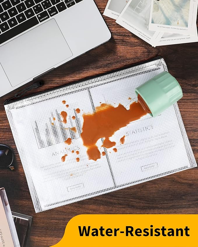 Smarpau A5 Mesh Zipper Pouch, 24 Pack 9.5" x 7.1" Plastic Zipper Pouches for Organizing, Multipurpose Waterproof Zipper Bags for Travel, Office, Home Storage, Black