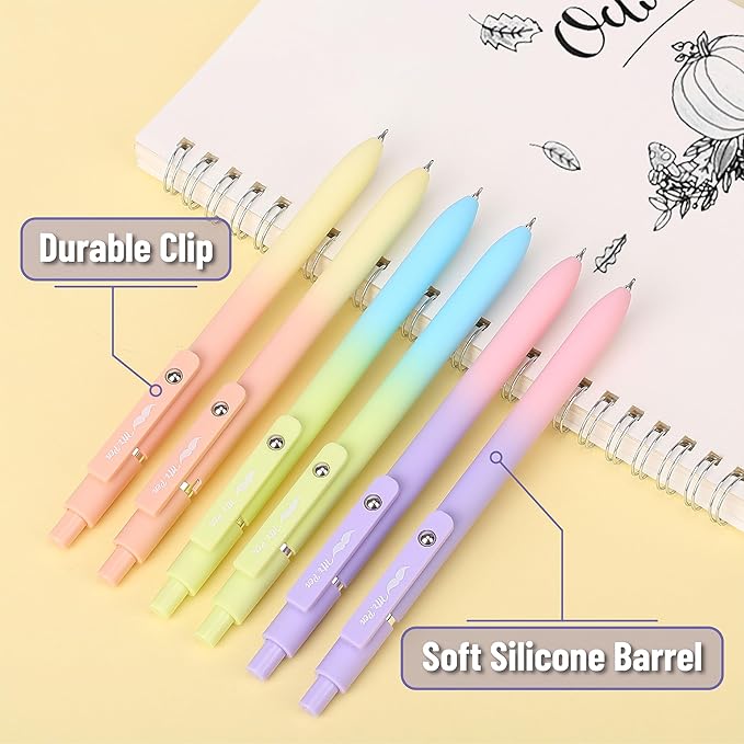 Mr. Pen- Retractable Gel Pens, 6 Pack, Gradient Color Barrels, Black Gel Pens, Fast Dry, Gel Pens Fine Point 0.5mm, Retractable Pens, Cute Pens, Gel Ink Pens, Aesthetic Pens for Journaling