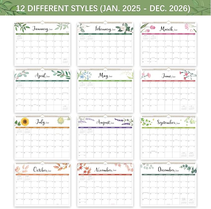 Wall Calendar 2025-2026 - 24 Months Wall Calendar 2025-2026, JANUARY 2025 - DECEMBER 2026, 14.8'' x 11.5'', Large Blocks with Julian Dates