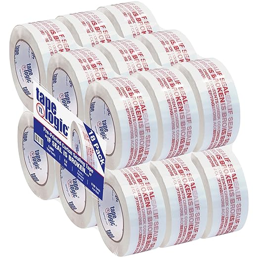 Aviditi Tape Logic 2 Inch x 110 Yard 2.2 Mil Red/White, Heavy Duty Packing Tape, "If Seal is Broken" 18 Pack, Perfect for Packing, Shipping, Moving, Home and Office