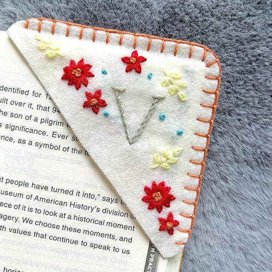 Personalized Hand Embroidered Corner Bookmark, Bookmarks for Women, Personalized Bookmark for Books, Cute Flower Book Mark, Hand Stitch Gift for Women for Book Lovers by HNQCPCVU (V, White)