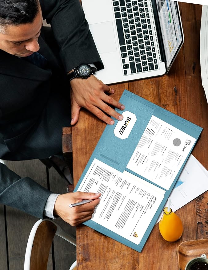 SUNEE Folders with Pockets (25 Pack, Warm Blue), 2 Pocket Folders Fit Letter Size Paper, Paper File Folder for School Office Home Business, Textured Paper