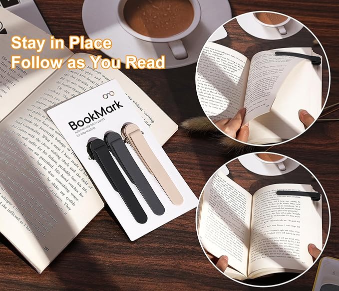 3Pcs Automatic Bookmark, Silicone Smart Book Marks for Reading Women, Men, Kids,Cute Unique Book Markers Bookmark Clip Reading Accessories Gifts for Book Lovers (Dark Grey 3pcs)