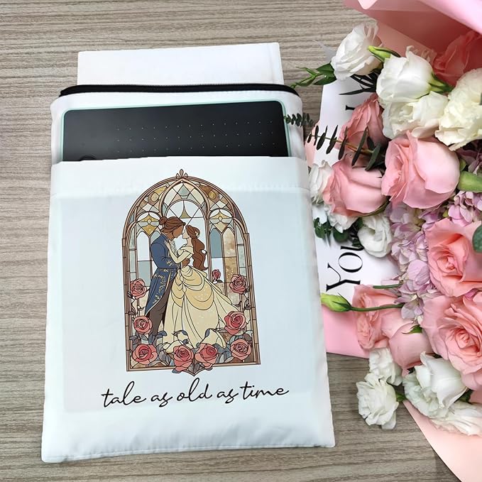 Tale As Old As Time Belle's Book Coffee Book Lover Book Sleeve, Book Covers with Zipper, Book Lovers, Book Pouch Kindle Protector, Gifts for Women Teacher Librarian Bookworm Bookish (White-B, Large)