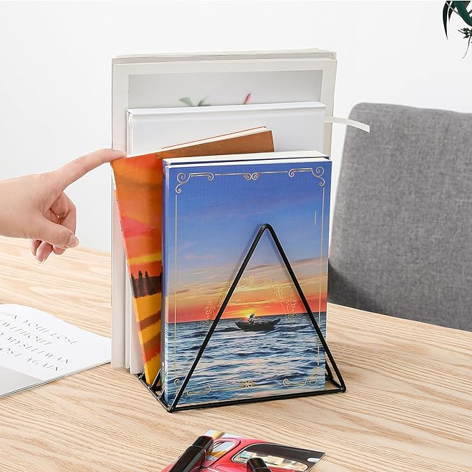 Goiio 4 Pcs Triangle File Holder, 5 Slot Metal Magazine Holder, for Office Home, Black