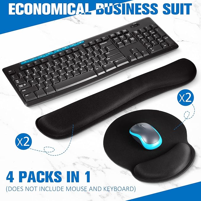 Yunsailing 4 Pcs Ergonomic Mouse Pad and Keyboard with Wrist Support Set Soft Smooth Gel Rest Comfortable Memory Foam for Easy Typing Gaming Computer Laptop Office Home