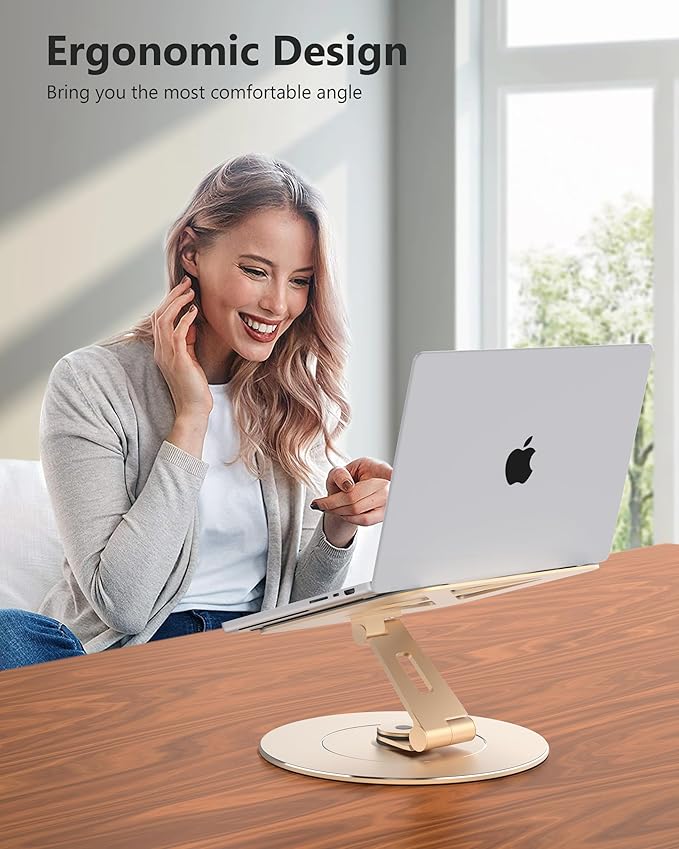 Ultra-Stable Swivel Laptop Stand for Desk，300% Larger Base Stability Military-Grade Aluminum Anti-Loosening Structure - Height Adjustable Laptop Stand Suitable for 10-17.3 inch，Golden