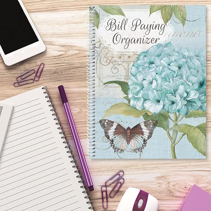 Hydrangea, by © Susan Winget, Bill Paying Organizer Book - Personal Account book, 9" by 12 inch, Spiral-Bound, 14 Pockets, 32 Label Stickers, Bill Tracking