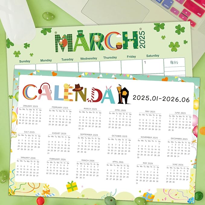 GuassLee Desk Calendar 2025, Monthly Calendar 2025, 18-Month School Year Calendar, 2025 Jan - 2026 Jun, 17"x11.5" Large Desk Planner with Corner Protectors, Ample Blocks ＆ Notes for Home Office