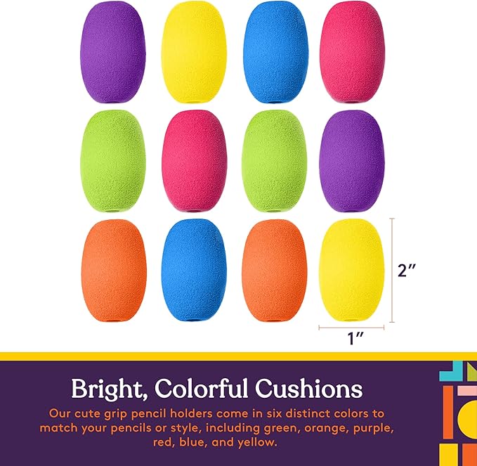 Special Supplies Egg Pen-Pencil Grips for Kids and Adults Colorful, Cushioned Holders for Handwriting, Drawing, Coloring - Ergonomic Right or Left-Handed Use - Reusable (12-Pack)