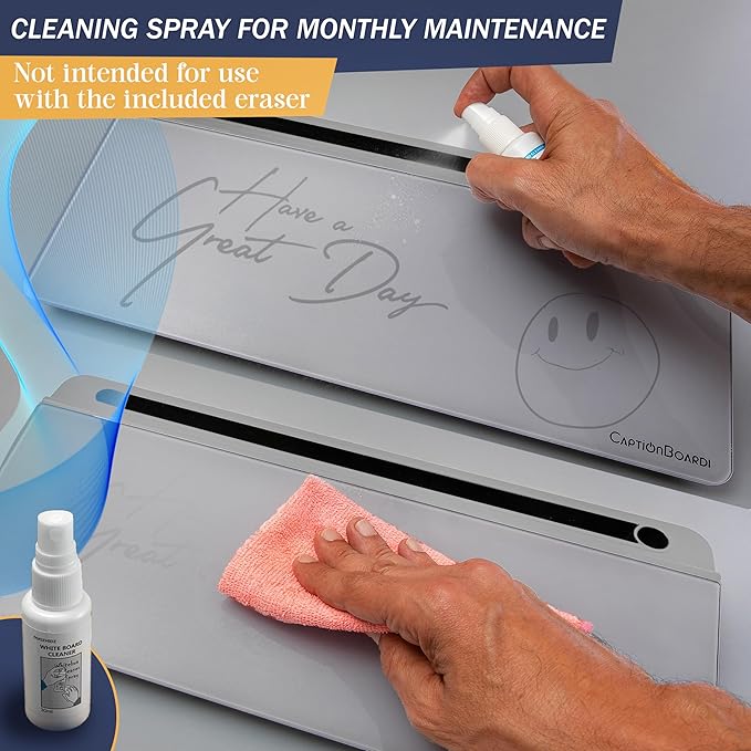 15-Inch Desktop Whiteboard - Glass Dry Erase Board for Desk Whiteboard with Stand with 3 Markers, Spray Bottle, 3 Cable Holders & Storage Box Work from Home Office Gadgets, Grey