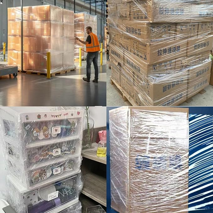 CHUANGSEED Stretch Film 12 in x 1000 ft Moving Wrapping Plastic Shrink Film Strength Stretch 80 Gauge Durable Industrial Strength,Clear,4 Pack
