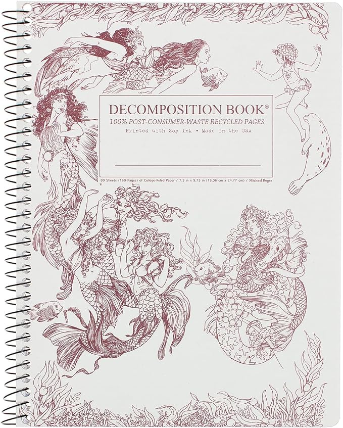 Decomposition Mermaids College Ruled Spiral Notebook - 9.75 x 7.5 Journal with 160 Lined Pages - 100% Recycled Paper - Cute Notebooks for School Supplies, Home & Office - Made in USA