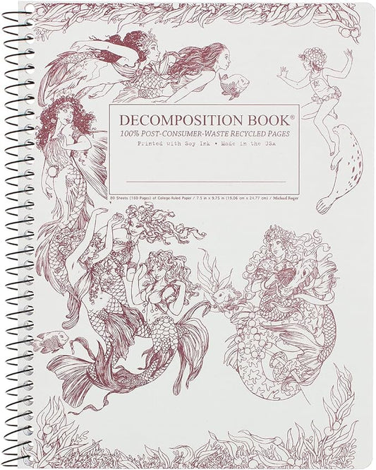 Decomposition Mermaids College Ruled Spiral Notebook - 9.75 x 7.5 Journal with 160 Lined Pages - 100% Recycled Paper - Cute Notebooks for School Supplies, Home & Office - Made in USA