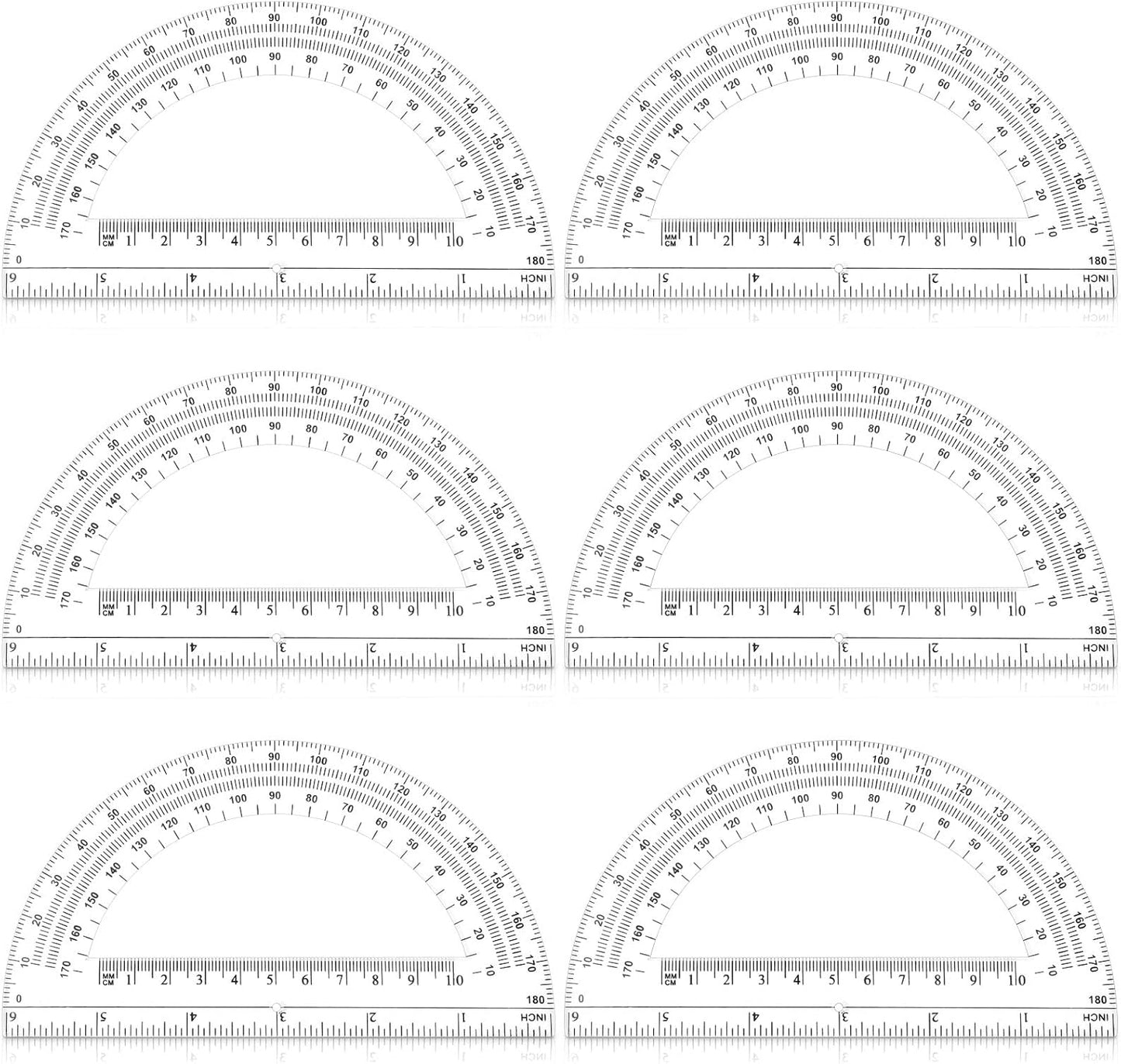Zonon 6 Pieces Plastic Protractors Bulk Classroom Clear Math Protractors 180 Degrees 6 Inch for Geometry Student, Angle Measurement, Students Back to School Supplies Office Supplies