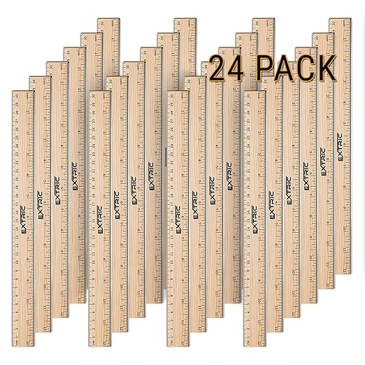Rulers 24 Pack - Rulers 12 Inch, Wood Ruler with Metal Edge Greta for School, Classroom, Home, and Office