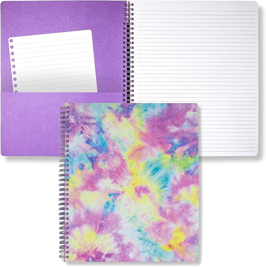 Steel Mill & Co Cute Large Spiral Notebook College Ruled, 11" x 9.5" with Durable Hardcover and 160 Lined Pages, Tie Dye